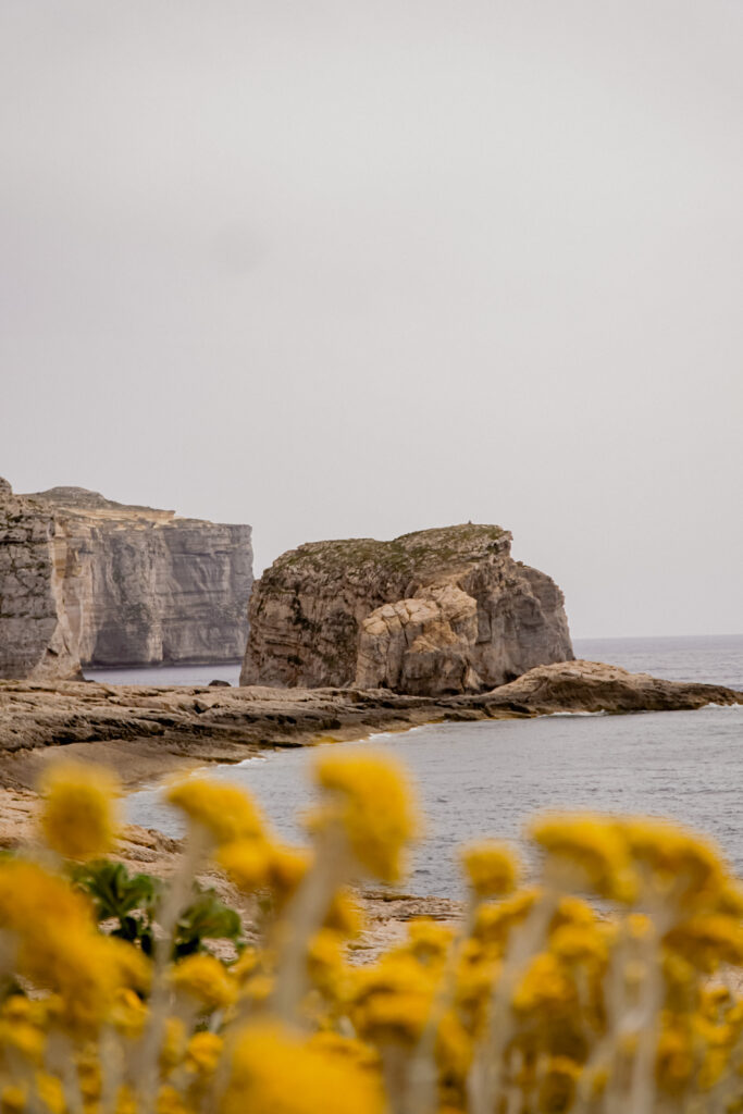 Widok na Fungus Rock, Gozo, Dwejra Bay, zatoka Dwejra
