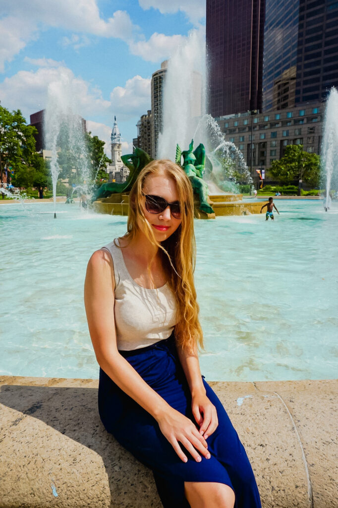 Kobieta, Philadelphia, Filadelfia, fontanna